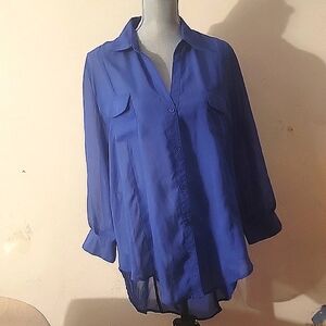 Jasmine Woman's Semi-Sheer Blue Blouse With Cut Out on Back of Blouse, Size 2X